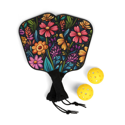 Vibrant Floral Pickleball Paddles & Balls