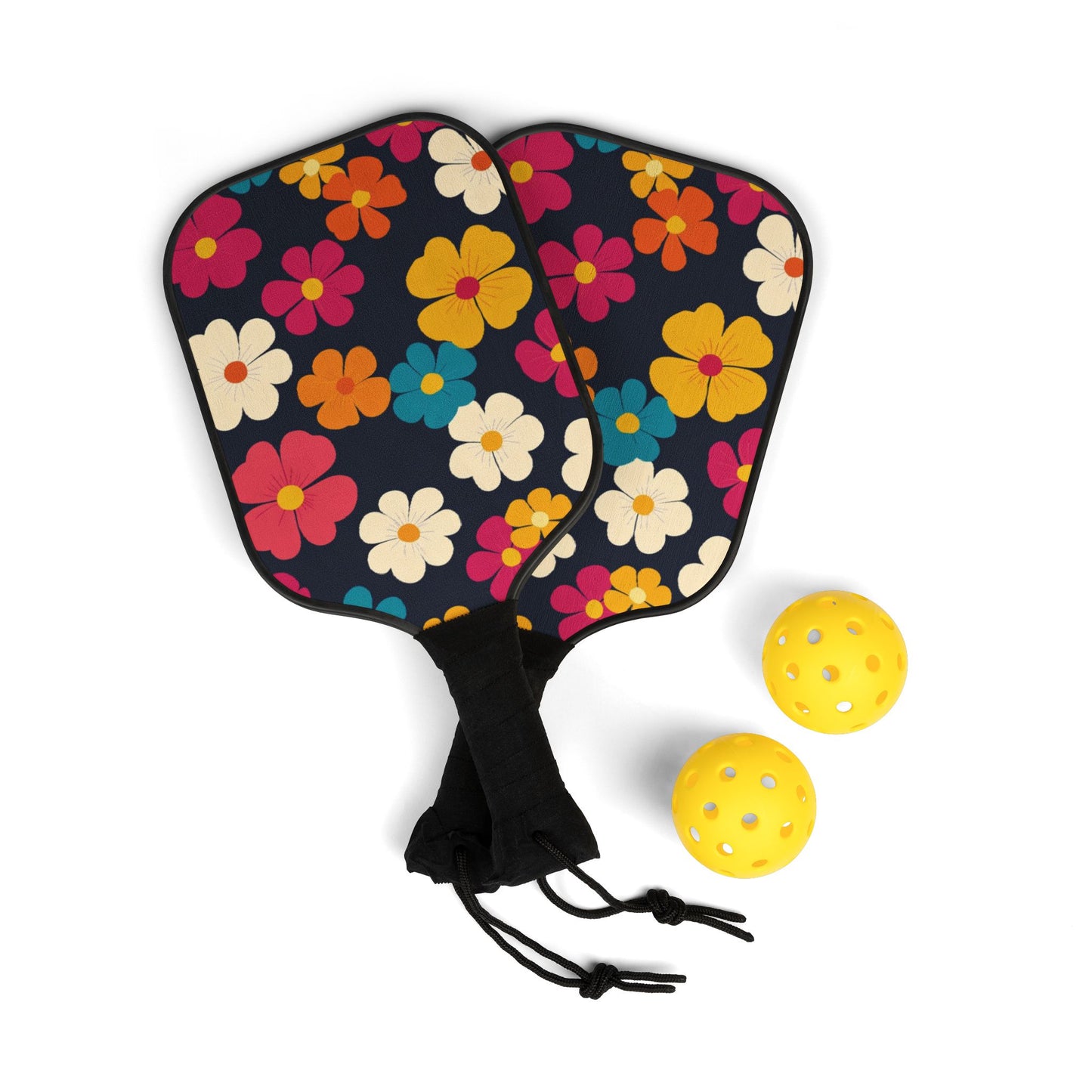 Retro Flowers Pickleball Paddles & Balls Set