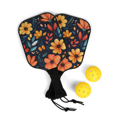 Artsy Flowers Pickleball Paddles & Balls Set